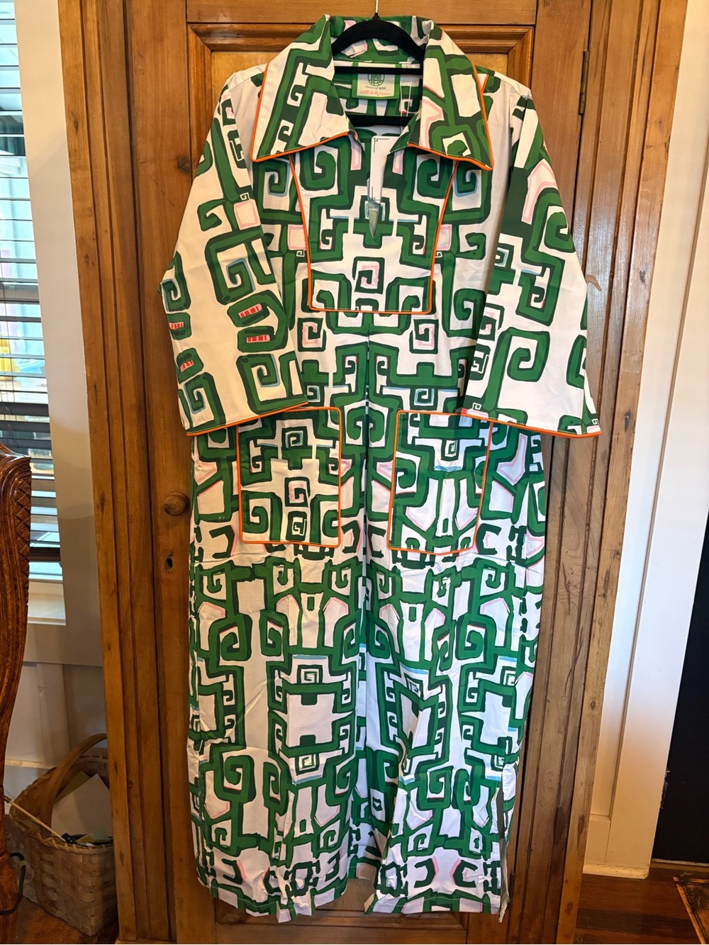 House of MBR Cassidy long sleeve Green Geometric Greek heiress dress NWT - Picture 2 of 7